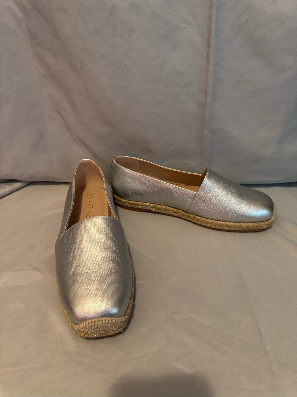 Stuart Weitzman Metallic Silver Espadrille Slip-Ons